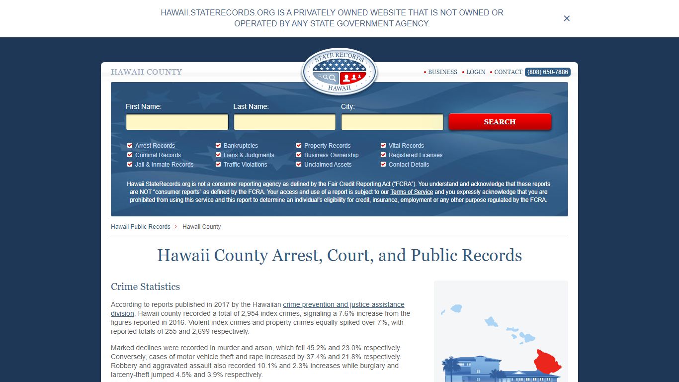 Hawaii County Arrest, Court, and Public Records